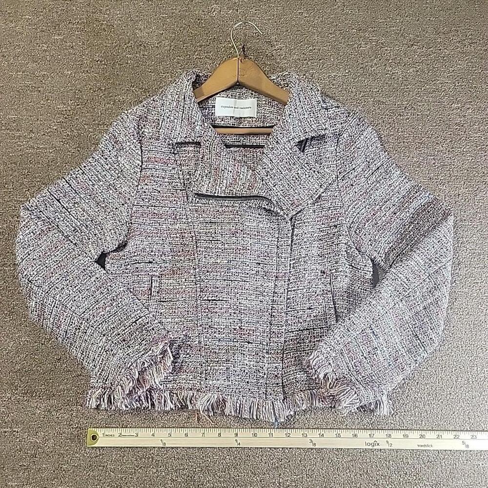 Multicolor Tweed Moto Jacket Asymmetrical Zipper Size Small Y2K Boho Academia